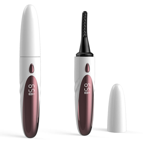 White And Brown Pen Style Electric Heated Eyelash Curler 4 Temps Led Display Usb Fast Charge Anti Scald Comb Eyelash Tools