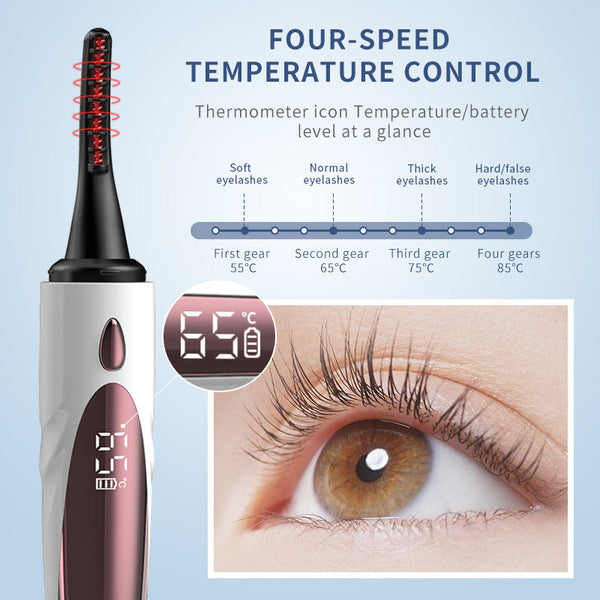 White And Brown Pen Style Electric Heated Eyelash Curler 4 Temps Led Display Usb Fast Charge Anti Scald Comb Eyelash Tools