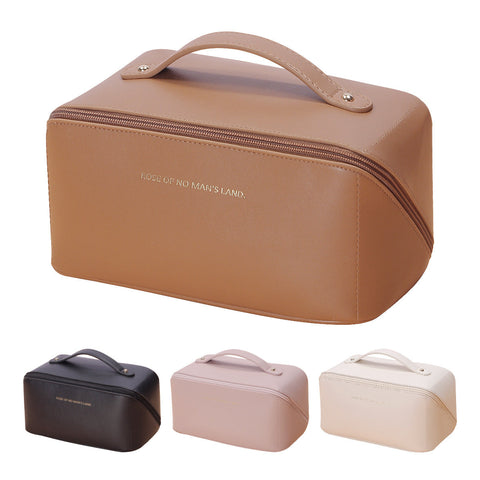 Brown Elegant Pu Leather Makeup Bag & Toiletry Organizer With Detachable Mesh Pouch Large Capacity Travel Cosmetic Case Makeup Bags & Cases