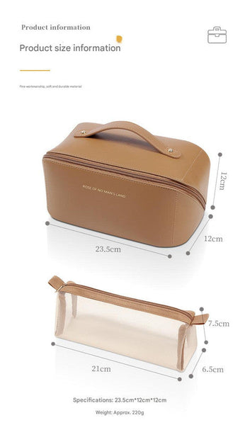 Brown Elegant Pu Leather Makeup Bag & Toiletry Organizer With Detachable Mesh Pouch Large Capacity Travel Cosmetic Case Makeup Bags & Cases
