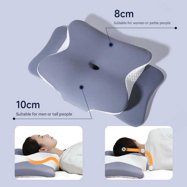 Blue And White Ergonomic Butterfly Memory Foam Pillow Cervical Neck Support For Side Back & Stomach Sleepers Orthopedic Contour Design Pillows