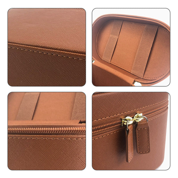 Black Elegant Pu Leather Makeup & Toiletry Bag Large Capacity Travel Cosmetic Organizer With Brush Holder Packing Organisers