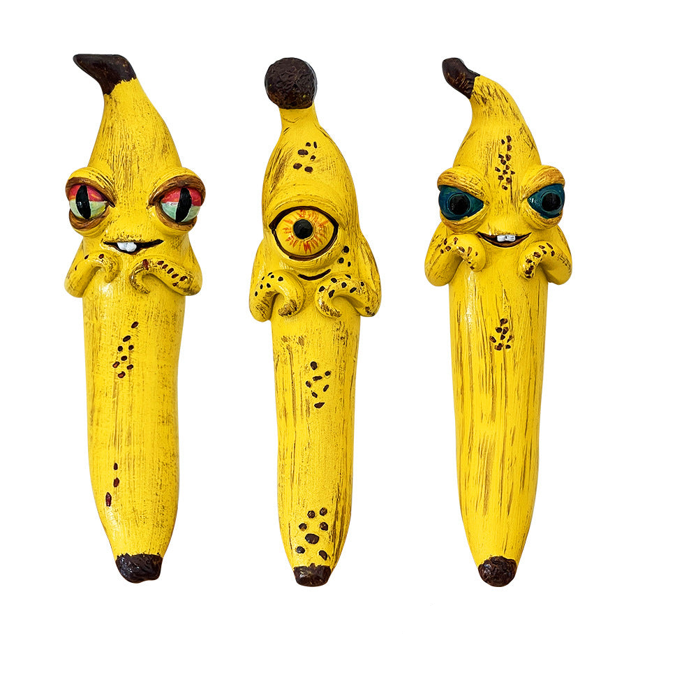 3 Pcs (Style 1+Style 2+Style 3) Yellow Whimsical Magic Banana Monster Figurine Quirky Resin Art Decor For Home & Party Sculptures & Figurines