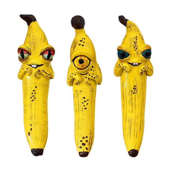 3 Pcs (Style 1+Style 2+Style 3) Yellow Whimsical Magic Banana Monster Figurine Quirky Resin Art Decor For Home & Party Sculptures & Figurines