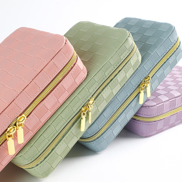 Green Stylish Pu Leather Travel Jewellery Box Compact Organizer For Rings Earrings Necklaces With Mirror Jewellery Holders & Organisers