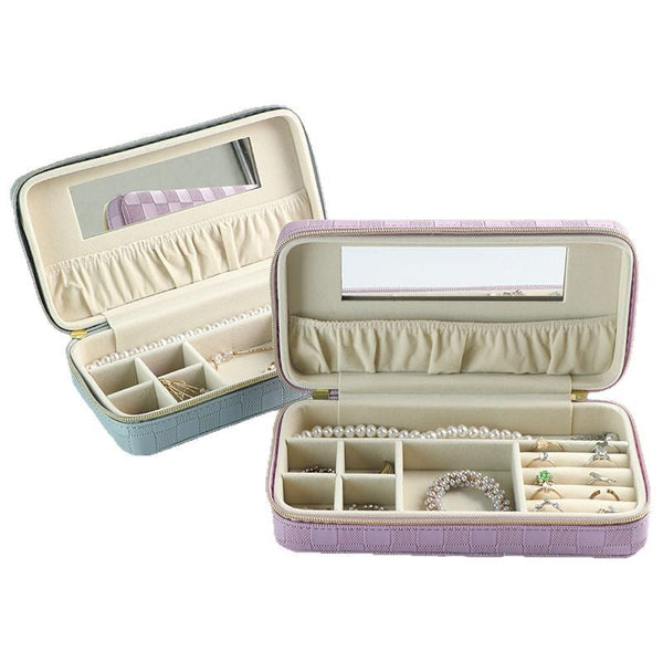 Green Stylish Pu Leather Travel Jewellery Box Compact Organizer For Rings Earrings Necklaces With Mirror Jewellery Holders & Organisers