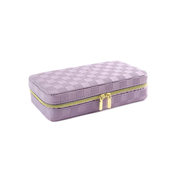 Purple Stylish Leather Travel Jewellery Box Compact Organizer For Rings Earrings Necklaces With Mirror Jewellery Holders & Organisers