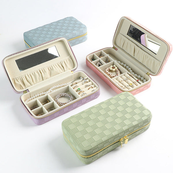 Purple Stylish Leather Travel Jewellery Box Compact Organizer For Rings Earrings Necklaces With Mirror Jewellery Holders & Organisers