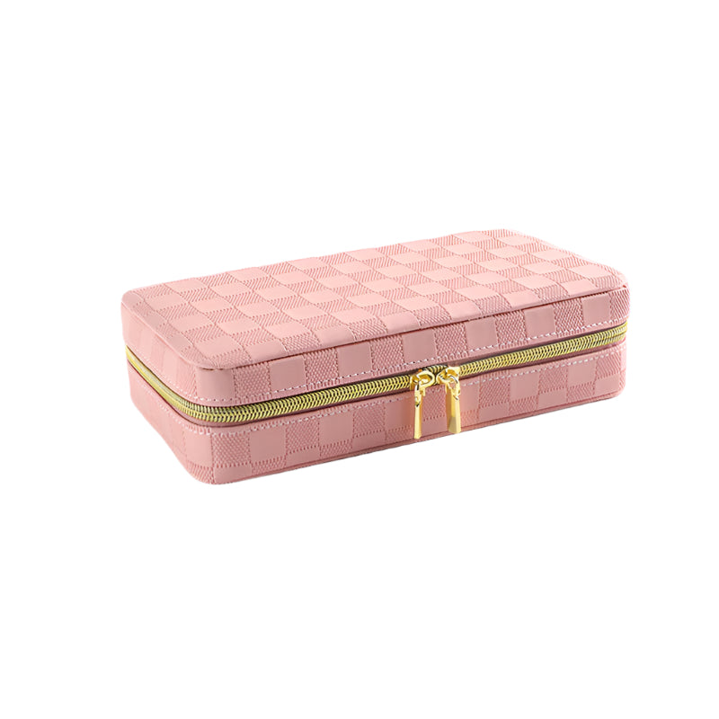 Pink Stylish Pu Leather Travel Jewellery Box Compact Organizer Rings Earrings Necklaces With Mirror Jewellery Holders & Organisers
