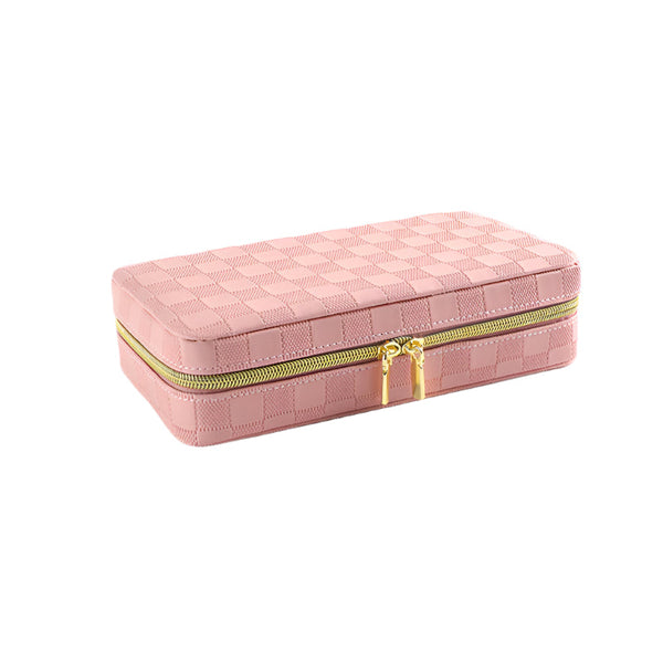 Pink Stylish Pu Leather Travel Jewellery Box Compact Organizer Rings Earrings Necklaces With Mirror Jewellery Holders & Organisers