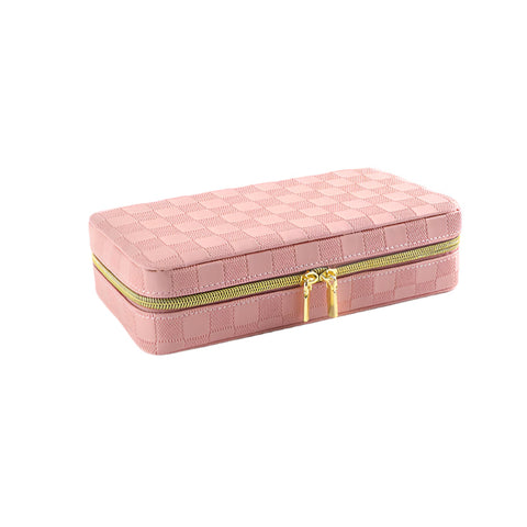 Pink Stylish Pu Leather Travel Jewellery Box Compact Organizer Rings Earrings Necklaces With Mirror Jewellery Holders & Organisers