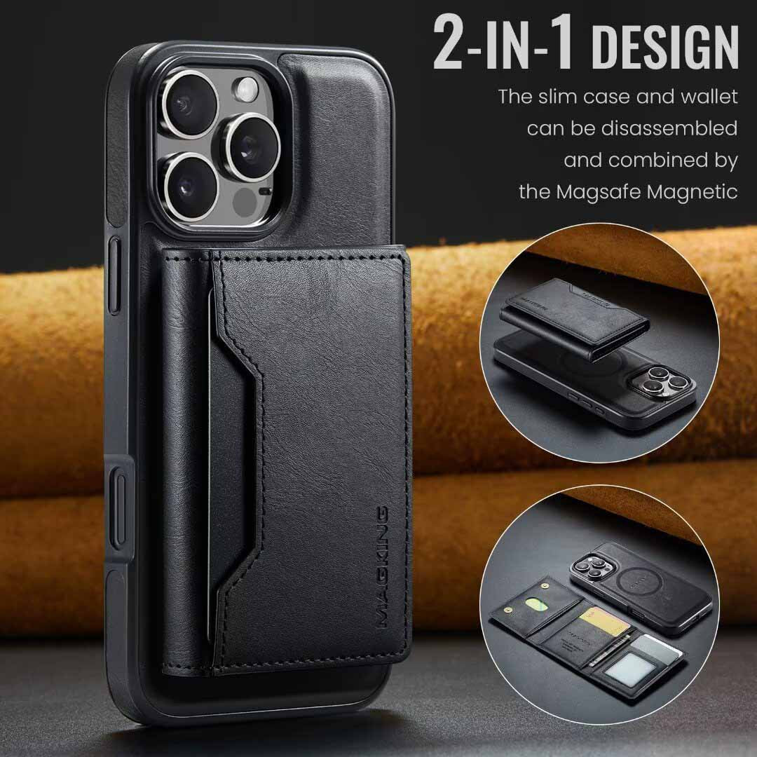 Black Premium Magsafe Wallet Case For Iphone 16 Pro Max Detachable Pu Leather Magnetic Card Holder Cases Covers & Skins