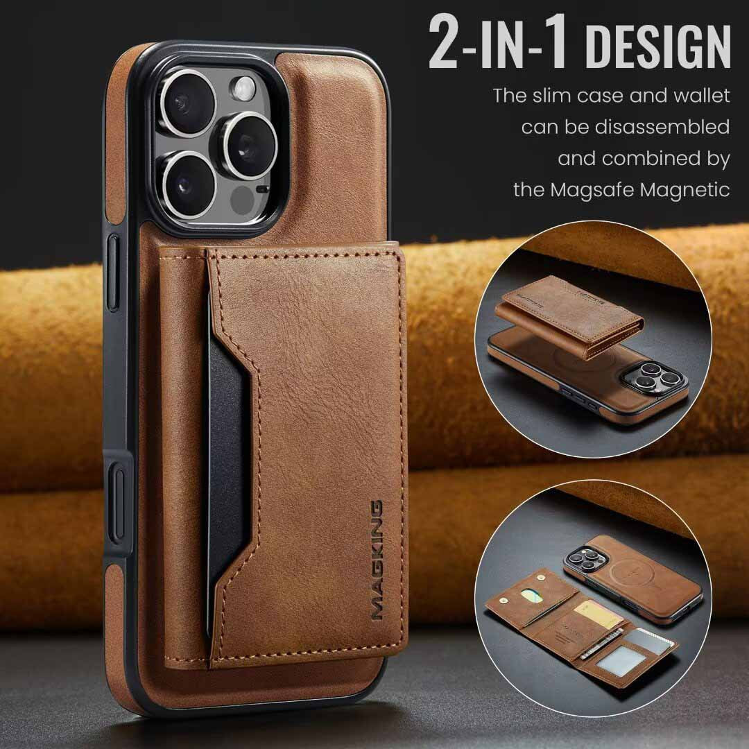 Brown Premium Magsafe Wallet Case For Iphone 16 Pro Max Detachable Pu Leather Magnetic Card Holder Cases Covers & Skins