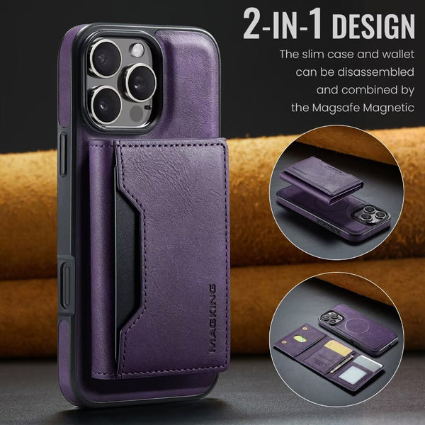 Purple Premium Magsafe Wallet Case For Iphone 16 Pro Max Detachable Leather Magnetic Card Holder Cases Covers & Skins