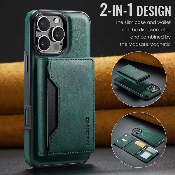 Green Premium Magsafe Wallet Case For Iphone 16 Pro Max Detachable Pu Leather Magnetic Card Holder Cases Covers & Skins