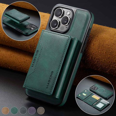 Green Premium Magsafe Wallet Case For Iphone 16 Pro Detachable Pu Leather Magnetic Card Holder Cases Covers & Skins