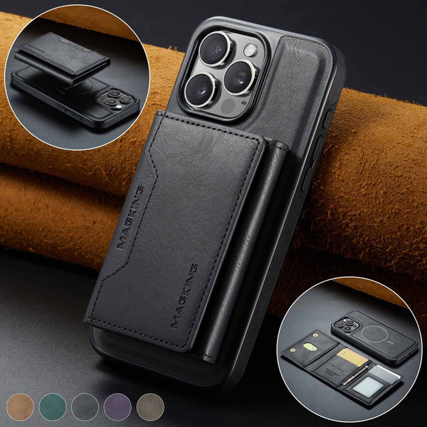 Black Premium Magsafe Wallet Case For Iphone 16 Pro Detachable Pu Leather Magnetic Card Holder Cases Covers & Skins