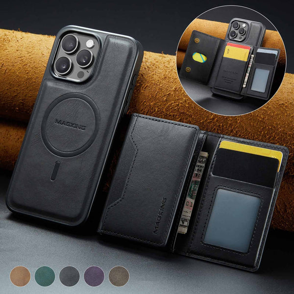 Black Premium Magsafe Wallet Case For Iphone 16 Pro Detachable Pu Leather Magnetic Card Holder Cases Covers & Skins