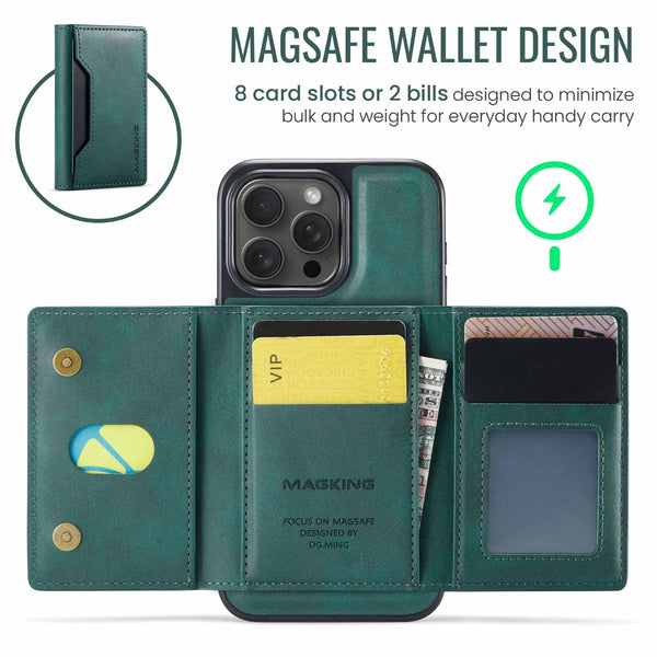 Black Premium Magsafe Wallet Case For Iphone 16 Pro Detachable Pu Leather Magnetic Card Holder Cases Covers & Skins
