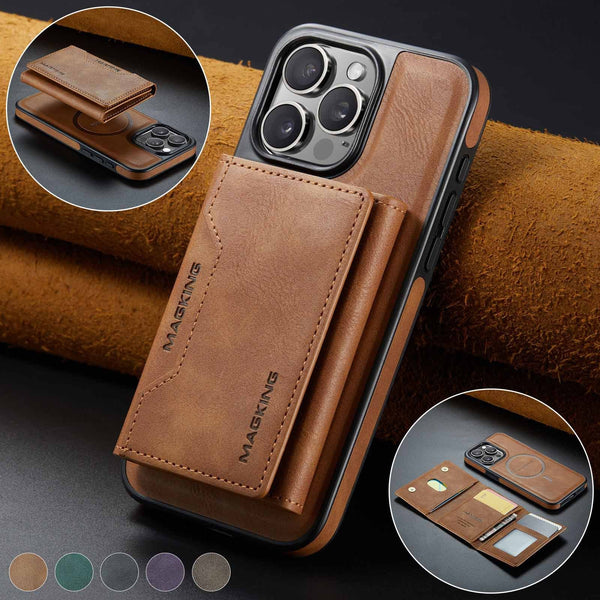 Brown Premium Magsafe Wallet Case For Iphone 16 Pro Detachable Pu Leather Magnetic Card Holder Cases Covers & Skins