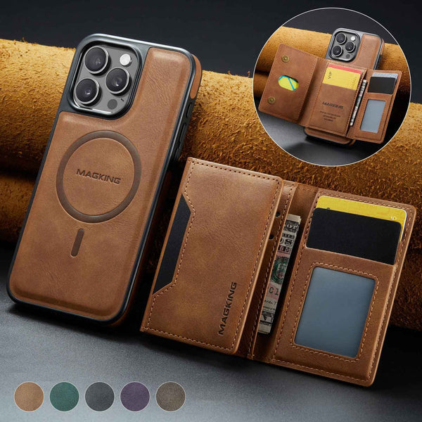 Brown Premium Magsafe Wallet Case For Iphone 16 Pro Detachable Pu Leather Magnetic Card Holder Cases Covers & Skins