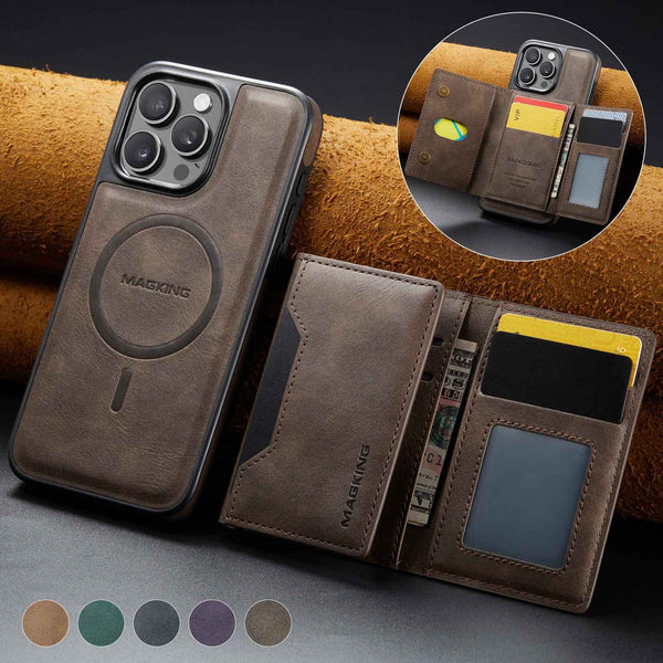 Coffee Premium Magsafe Wallet Case For Iphone 16 Pro Detachable Pu Leather Magnetic Card Holder Cases Covers & Skins