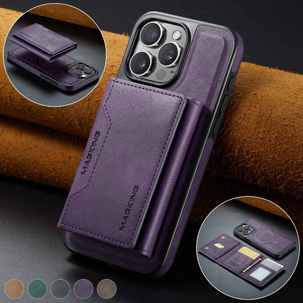 Purple Premium Magsafe Wallet Case For Iphone 16 Pro Detachable Leather Magnetic Card Holder Cases Covers & Skins