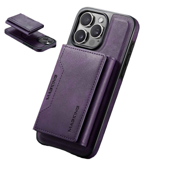 Purple Premium Magsafe Wallet Case For Iphone 16 Pro Detachable Leather Magnetic Card Holder Cases Covers & Skins