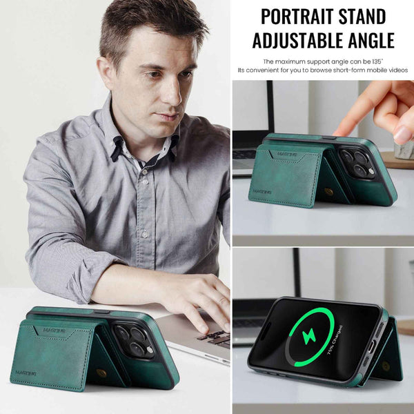 Purple Premium Magsafe Wallet Case For Iphone 16 Pro Detachable Leather Magnetic Card Holder Cases Covers & Skins