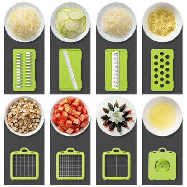 Green And Grey Ultimate 12 In Multi Functional Vegetable Slicer Dicer Chopper Mandoline With Storage Containers & Drain Basket Peelers & Slicers