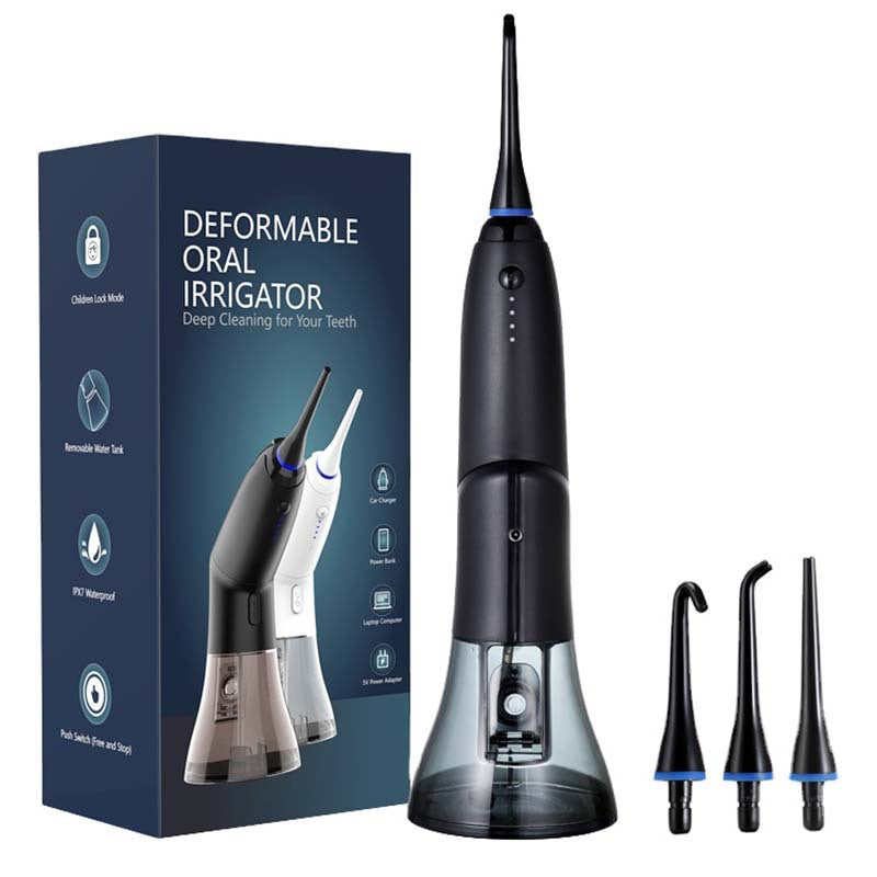 Black Advanced Portable Water Flosser Rechargeable Oral Irrigator Ipx7 Waterproof 4 Cleaning Modes Air & Water Flossers