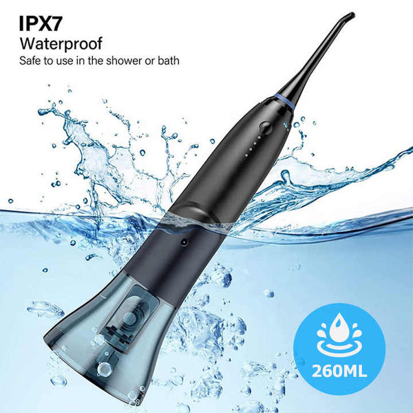 Black Advanced Portable Water Flosser Rechargeable Oral Irrigator Ipx7 Waterproof 4 Cleaning Modes Air & Water Flossers