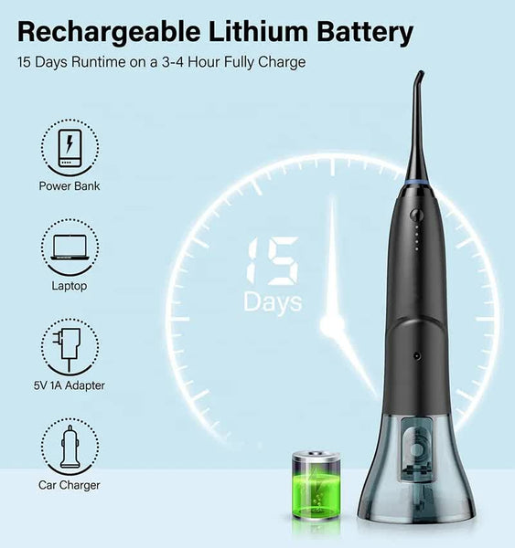 Black Advanced Portable Water Flosser Rechargeable Oral Irrigator Ipx7 Waterproof 4 Cleaning Modes Air & Water Flossers