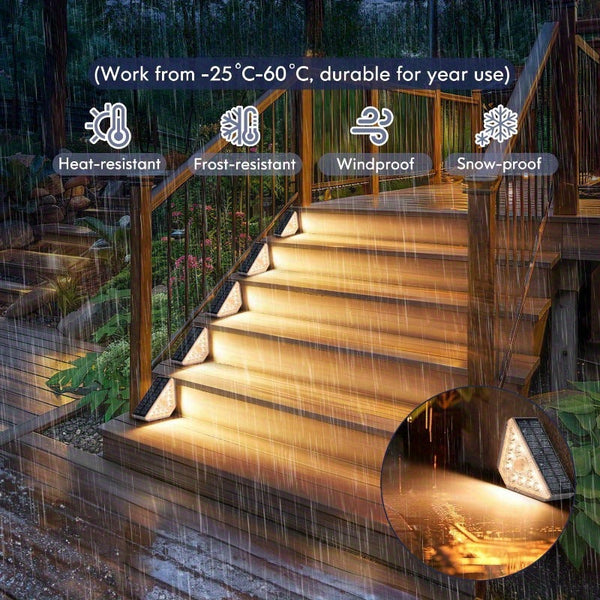 4 Pcs White Bright 14 Led Solar Powered Step Lights Automatic Outdoor Waterproof Illumination For Stairs Deck Pathway & Garden (Warm White) Solar Pane