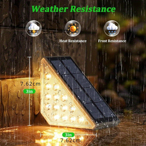 4 Pcs White Bright 14 Led Solar Powered Step Lights Automatic Outdoor Waterproof Illumination For Stairs Deck Pathway & Garden (Warm White) Solar Pane