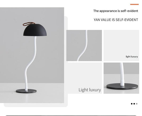 White Sleek Minimalist Led Mushroom Table Lamp Rechargeable 3 Color Touch Control Bar And Ambient Light Lamps