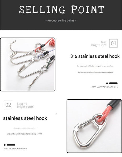 Blue Pro 316 Stainless Steel Diving Reef Hook Single Double Combo Pack Current With Coiled Safety Lanyard Hooks