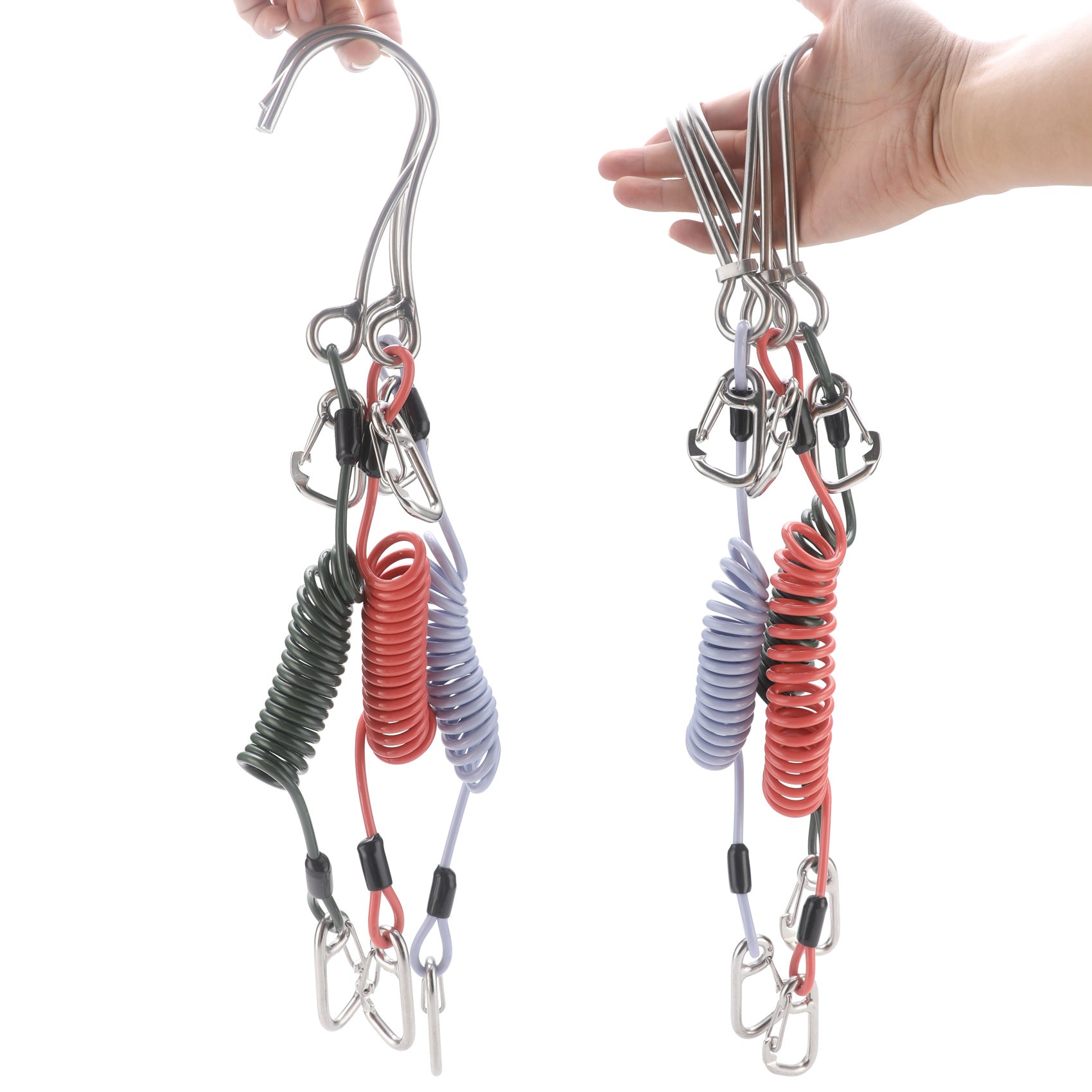 Green Pro 316 Stainless Steel Diving Reef Hook Single Double Combo Pack Current With Coiled Safety Lanyard Hooks