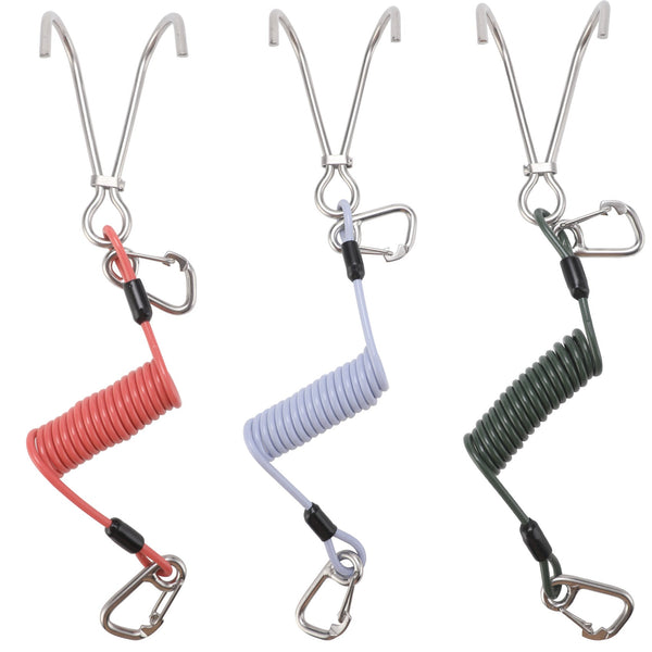 Green Pro 316 Stainless Steel Diving Reef Hook Single Double Combo Pack Current With Coiled Safety Lanyard Hooks