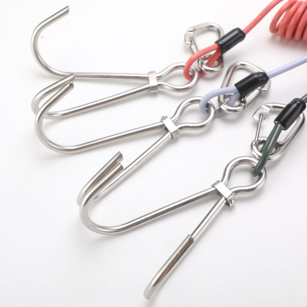 Green Pro 316 Stainless Steel Diving Reef Hook Single Double Combo Pack Current With Coiled Safety Lanyard Hooks