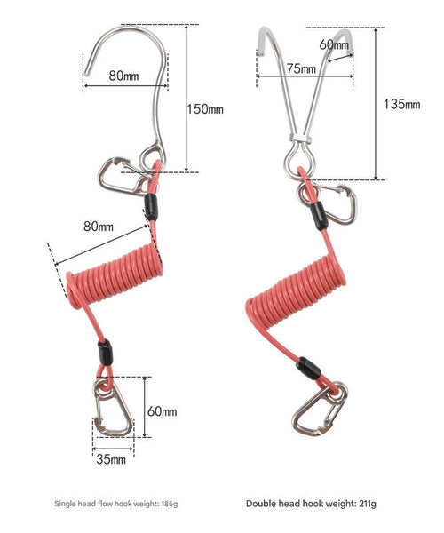 Red Pro 316 Stainless Steel Diving Reef Hook Single Double Combo Pack Current With Coiled Safety Lanyard Hooks