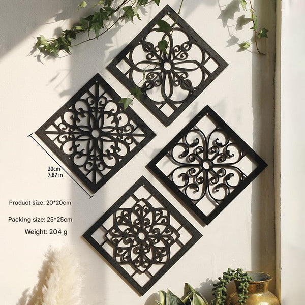 Black Set Of 4 Intricate Wooden Panels Diamond Mandala Style Home Decor Plaques Wall Art