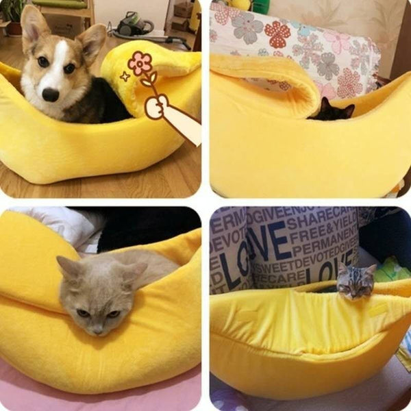 Cozy Banana Peel Pet Bed Plush & Warm Cave House For Cats Small Dogs Pet Beds