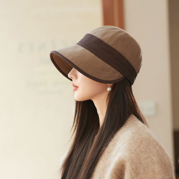 Coffee Elegant Warm Bucket Hat Minimalist Color Block Design Face Slimming Style For Autumn & Winter Hats