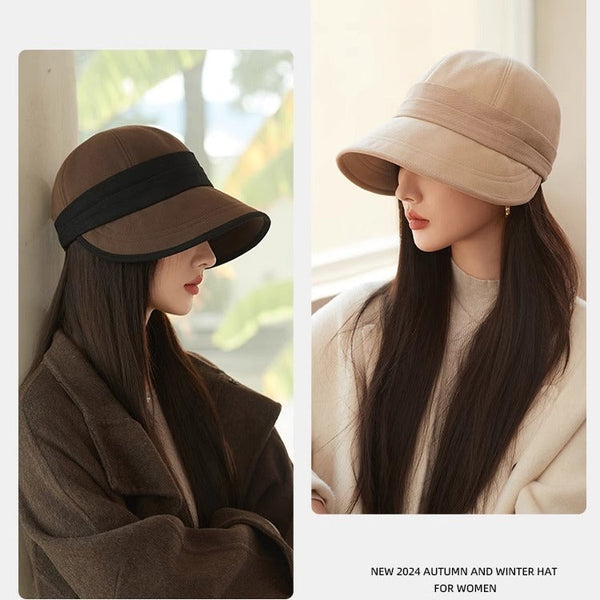 Coffee Elegant Warm Bucket Hat Minimalist Color Block Design Face Slimming Style For Autumn & Winter Hats