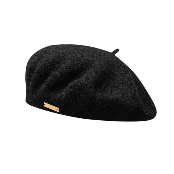 Black Elegant Wool Beret Classic Warm Thick British Style Hat For Autumn & Winter Hats