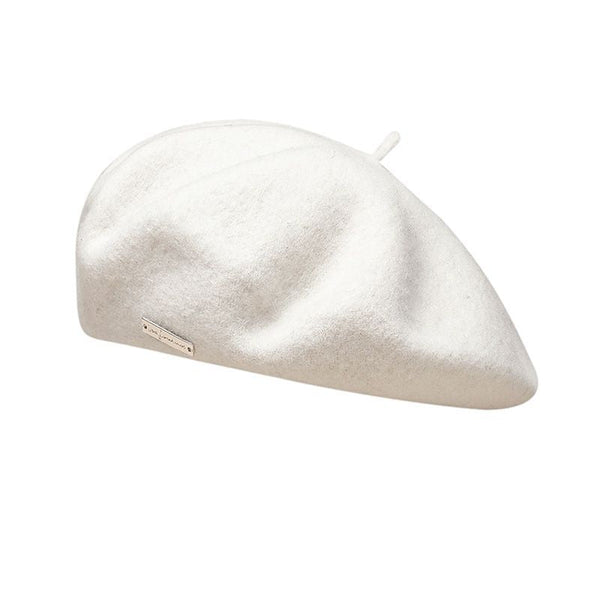White Elegant Wool Beret Classic Warm Thick British Style Hat For Autumn & Winter Hats