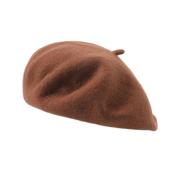 Brown Elegant Wool Beret Classic Warm Thick British Style Hat For Autumn & Winter Hats