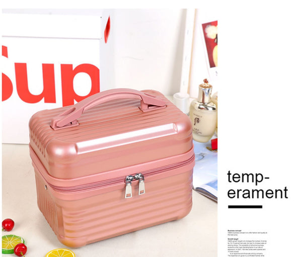 Pink Durable Hard Shell Makeup Travel Case Large Capacity Portable Cosmetic Organizer Box With Handle Makeup Bags & Cases