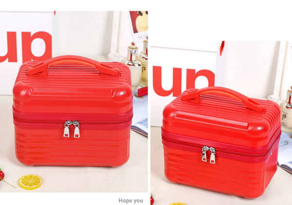 Red Durable Hard Shell Makeup Travel Case Large Capacity Portable Cosmetic Organizer Box With Handle Makeup Bags & Cases